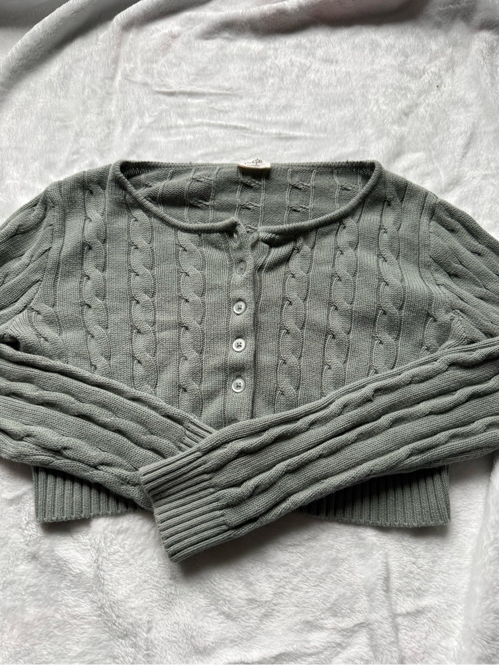 Brandy Melville Cable-Knit Henley Cardigan - Sage